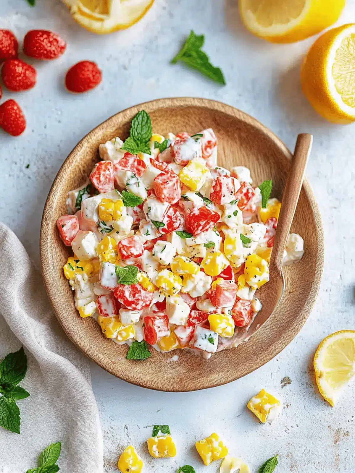 Paprika-Mais-Salat mit Feta und Joghurt-Dressing