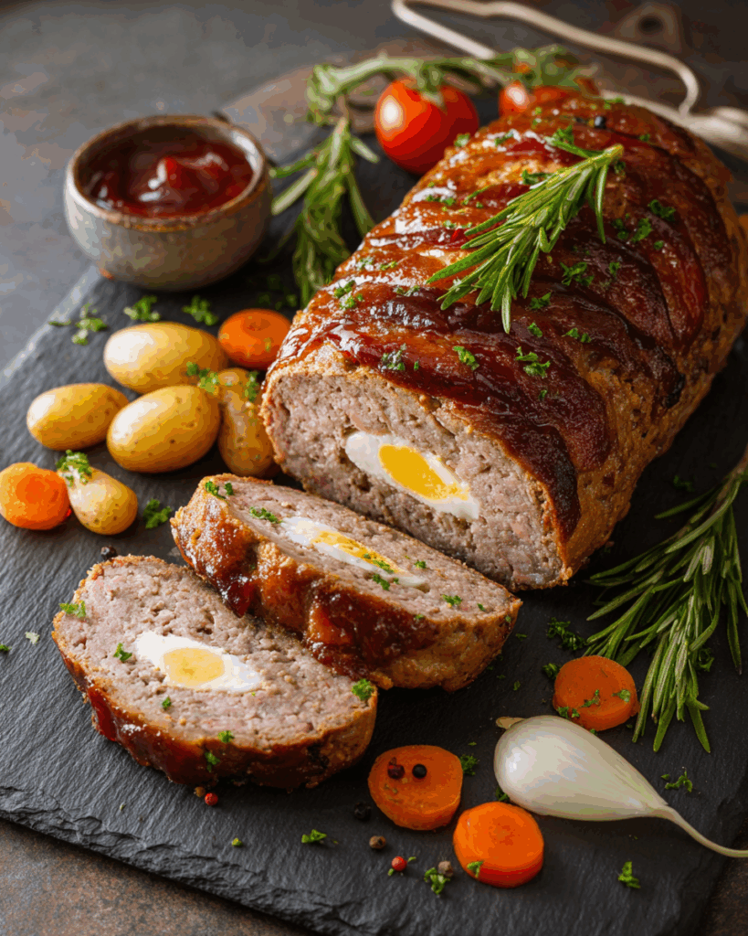 Saftiger Hackbraten mit Ei im Herzen – Ein herzhaftes Meisterwerk der deutschen Küche