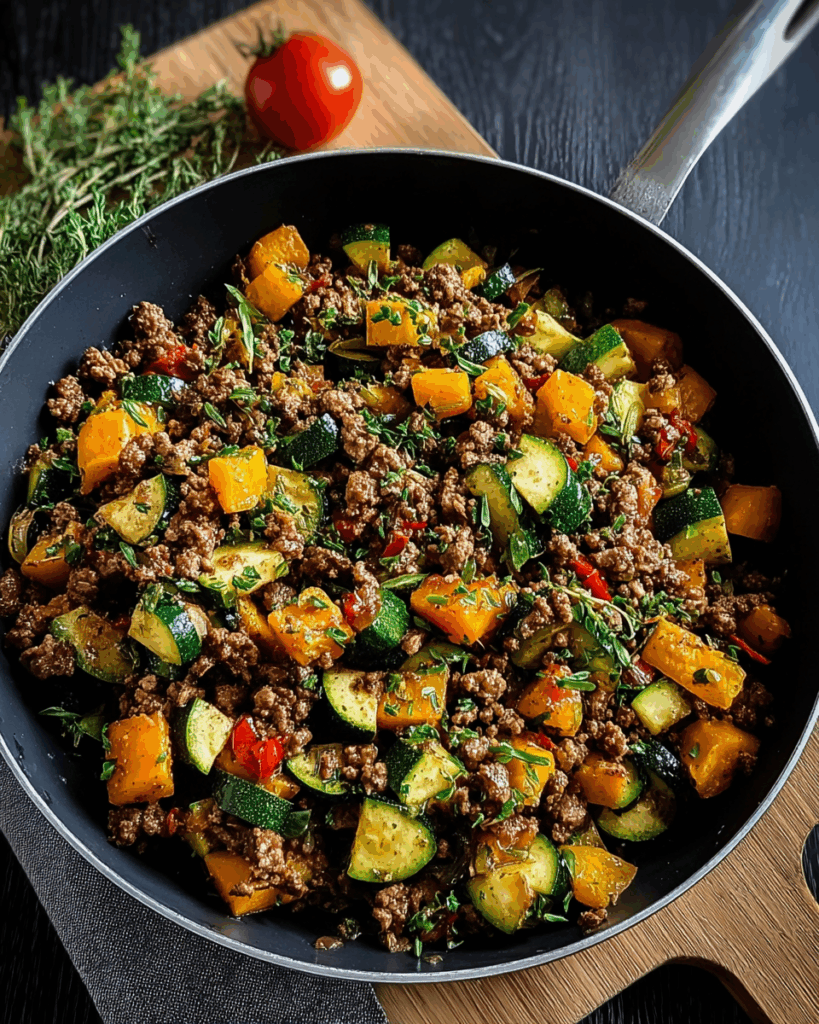 Hackfleisch-Zucchini-Süßkartoffel-Pfanne – Ein herzhaftes, nährstoffreiches Gericht für die ganze Familie