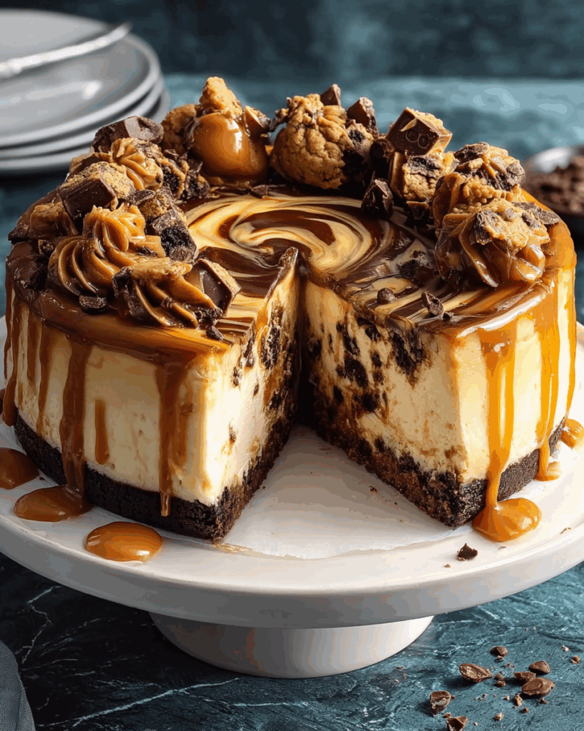 Käsekuchen mit Keksteig und gesalzenem Karamell-Swirl – Ein wahres Meisterwerk aus cremigem Käsekuchen, zartem Keksteig und gesalzenem Karamell