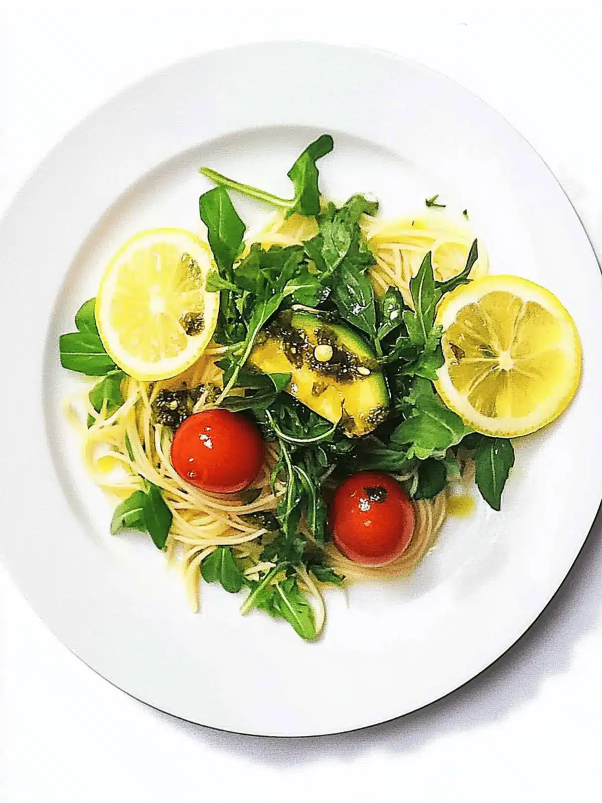 Gluten-free spaghetti with tomatoes and arugula