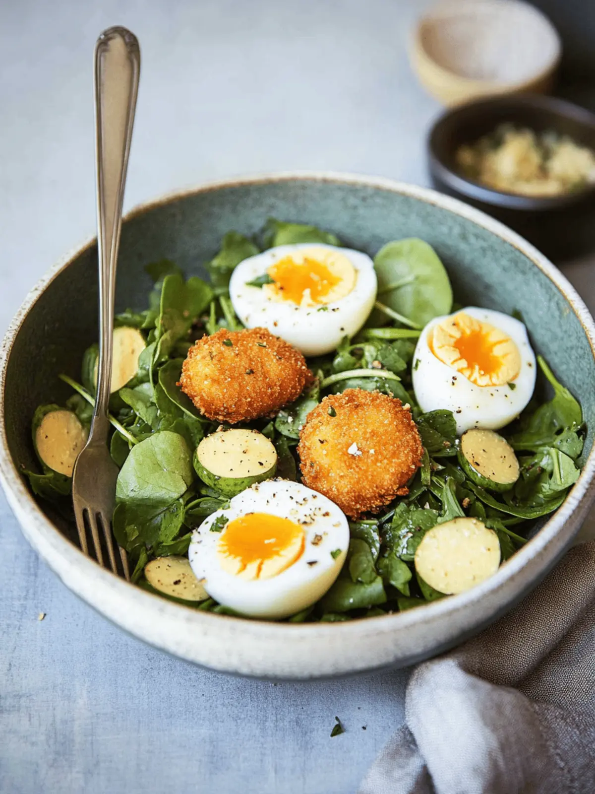 Crispy Eggs on Coriander Salad