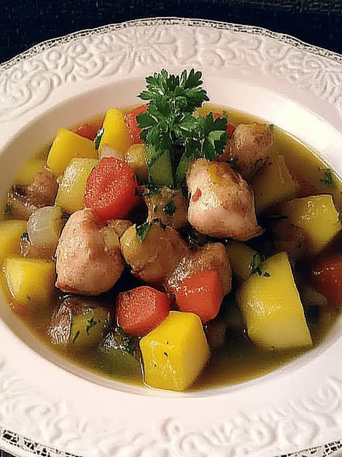Swede Brussels sprout stew with chestnuts and sausage