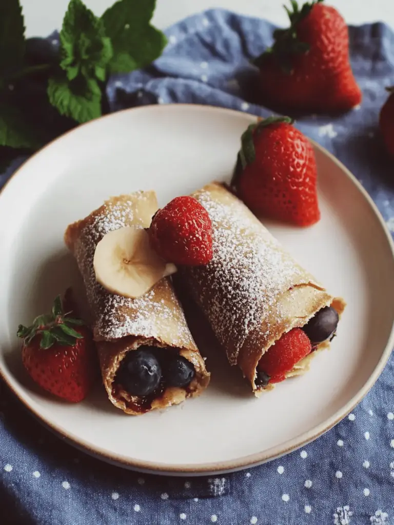 Filled whole grain pancake with banana and chocolate