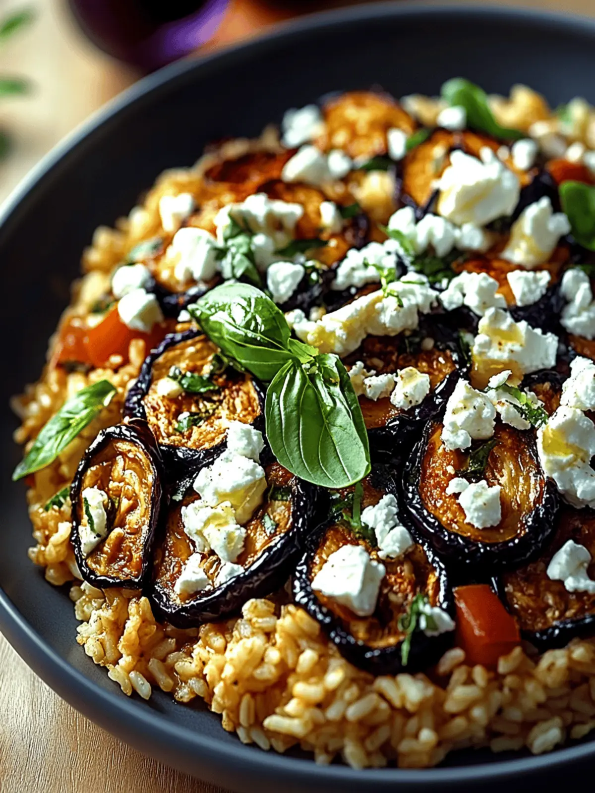 Auberginen Reispfanne mit Feta