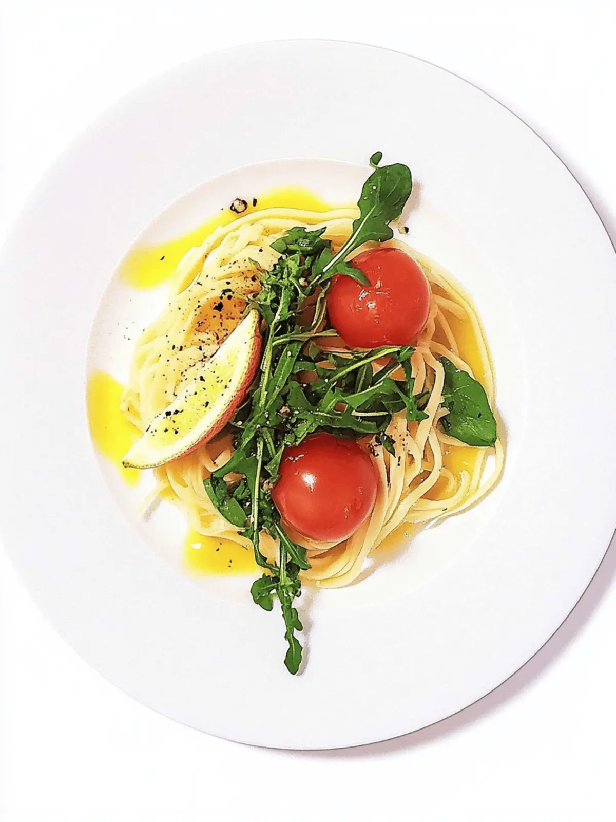 Gluten-free spaghetti with tomatoes and arugula