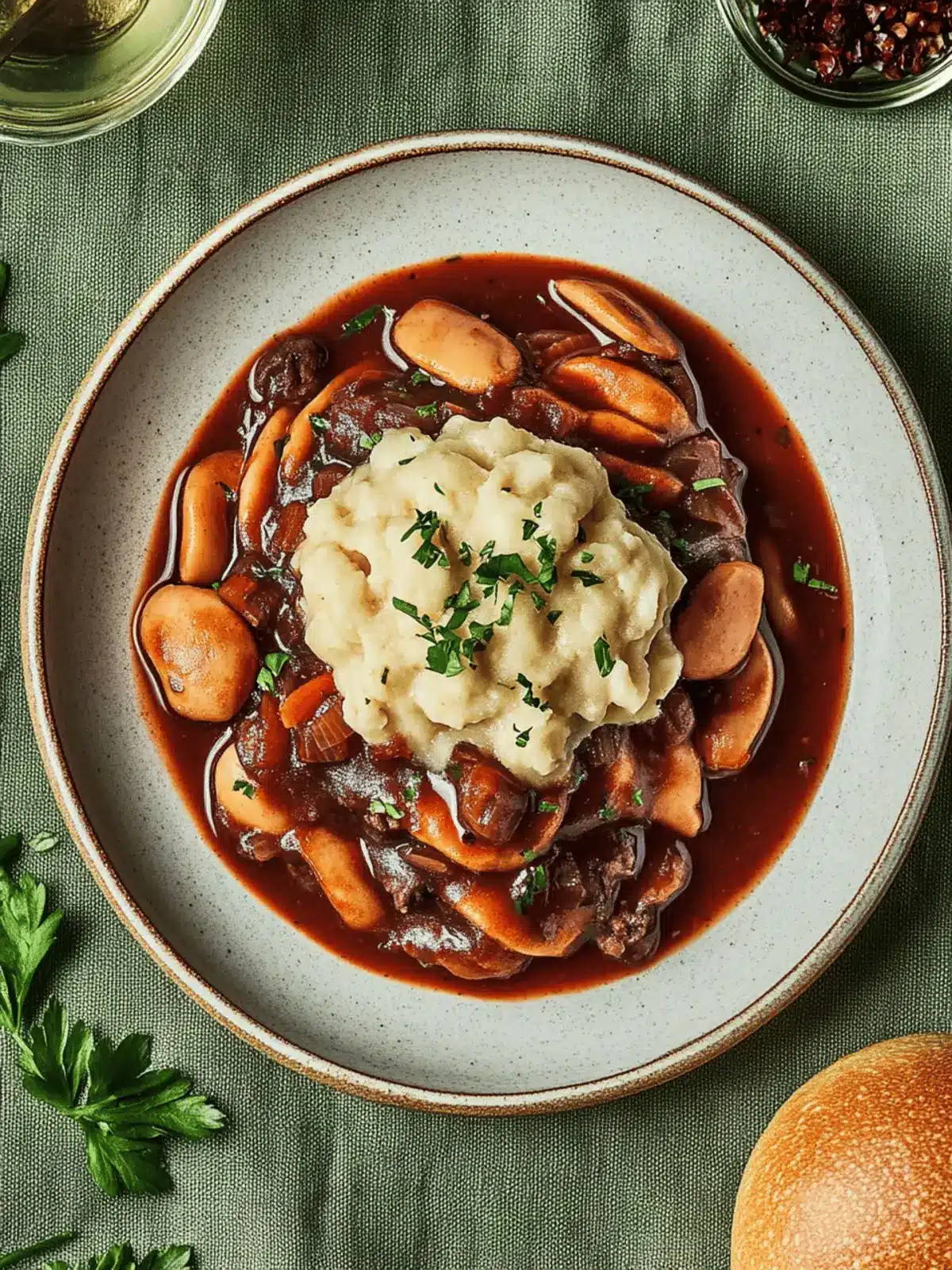 Veganes Gulasch mit Pilzen und Semmelknödeln