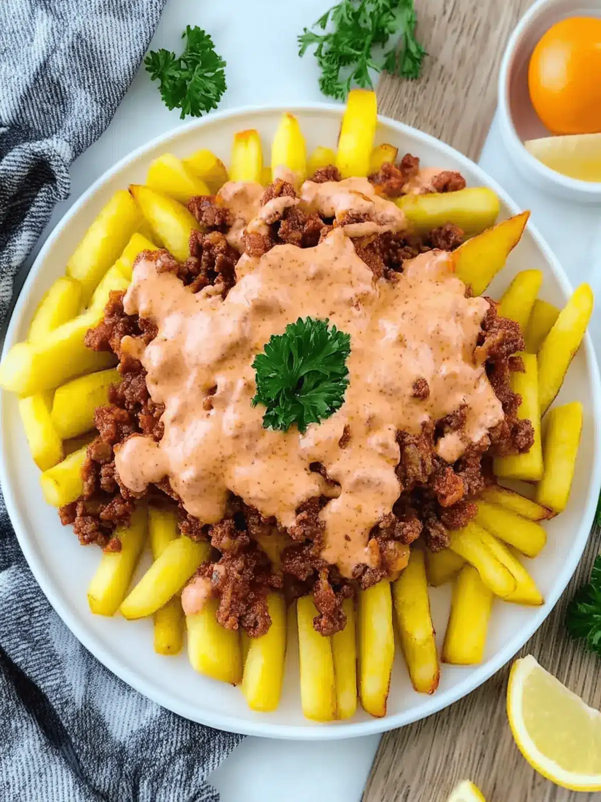 Loaded Fries mit Hackfleisch und Cheddar