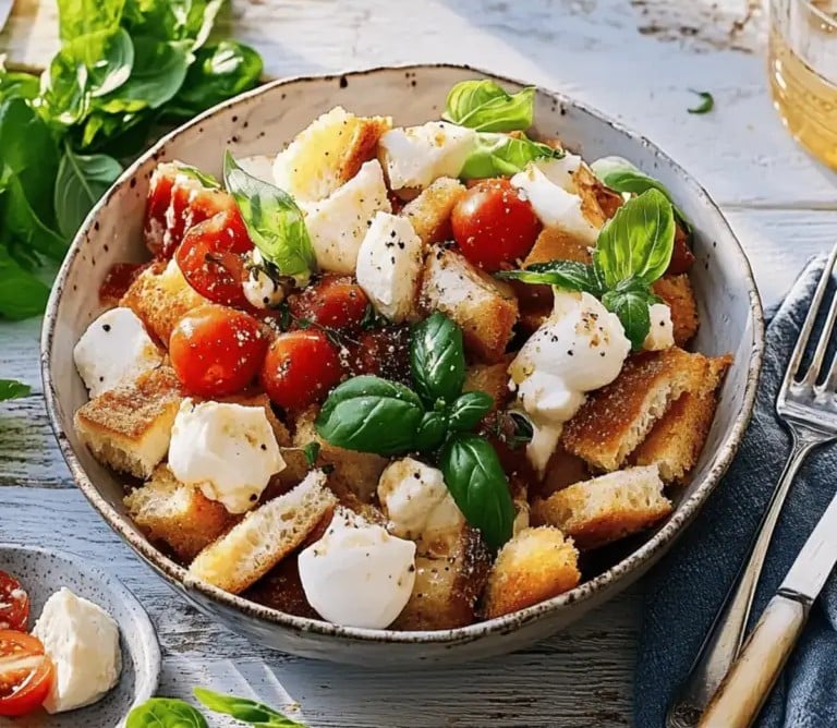 Brot-Salat mit getrockneten Tomaten und Basilikum lecker!