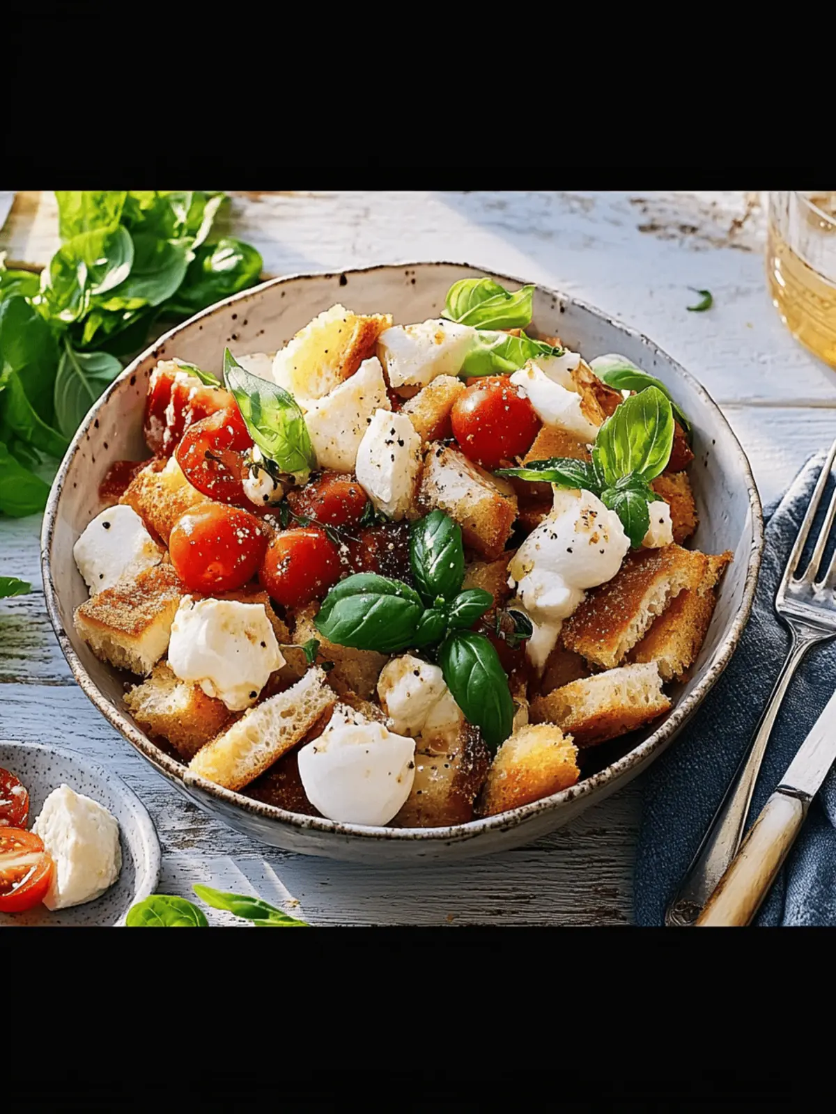 Brot-Salat mit getrockneten Tomaten und Basilikum
