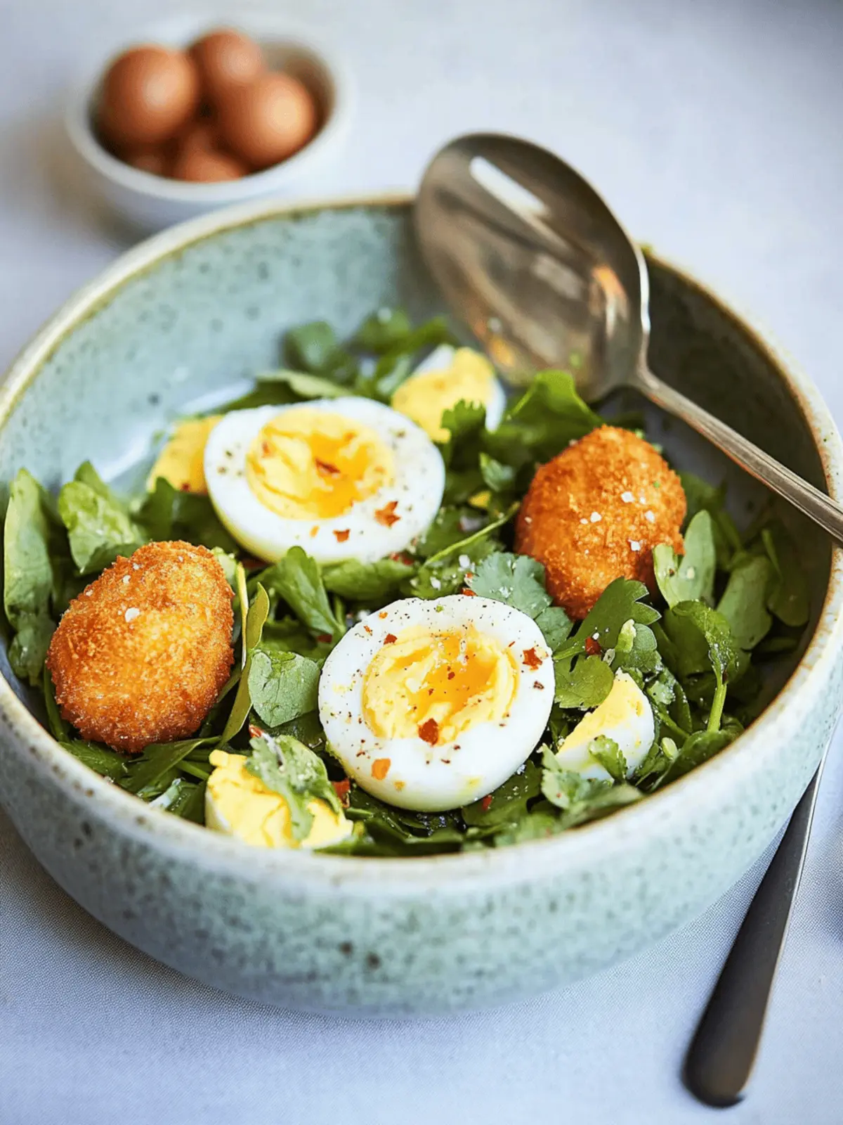 Crispy Eggs on Coriander Salad