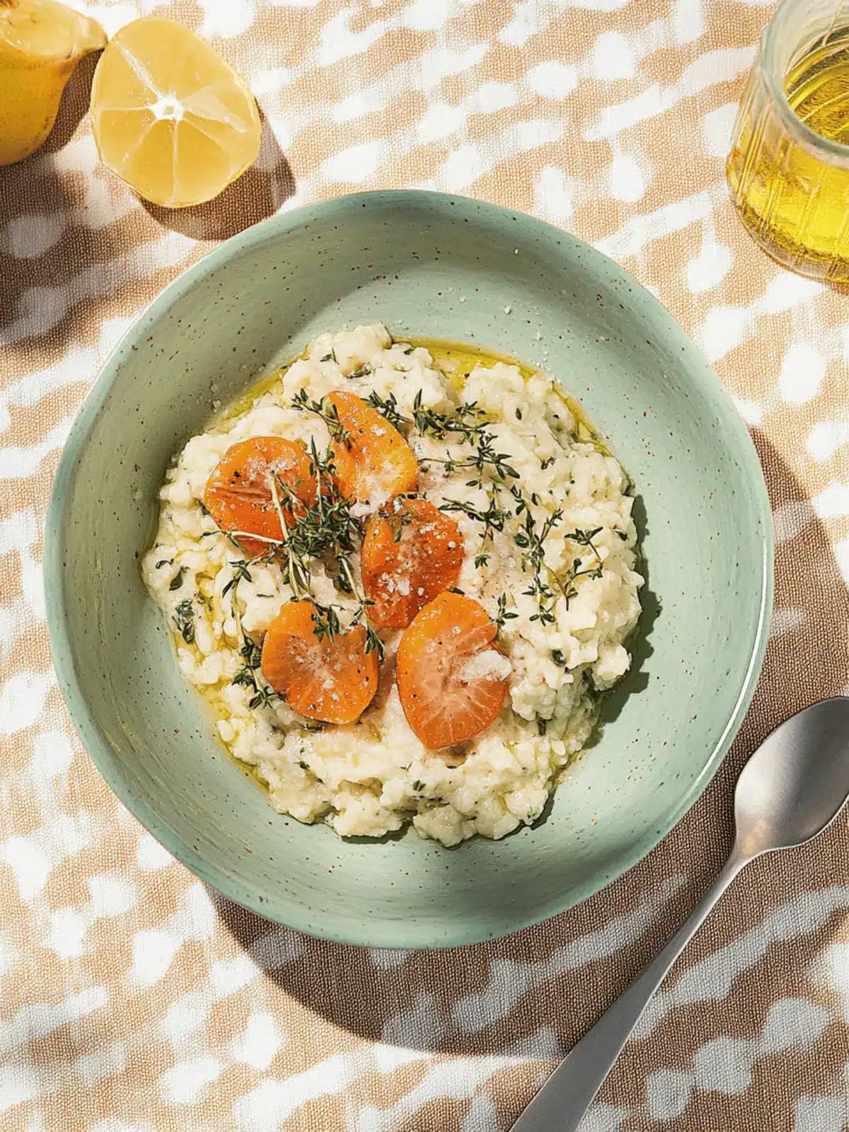 Risotto with honey carrots and bacon