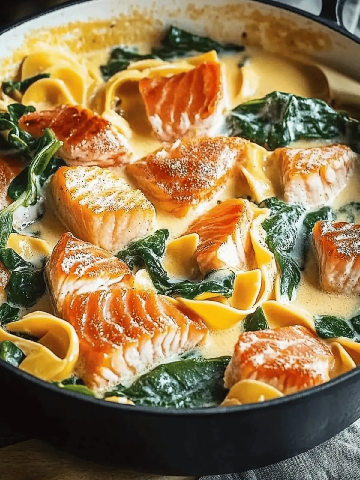 Bandnudeln mit Lachs und Spinat