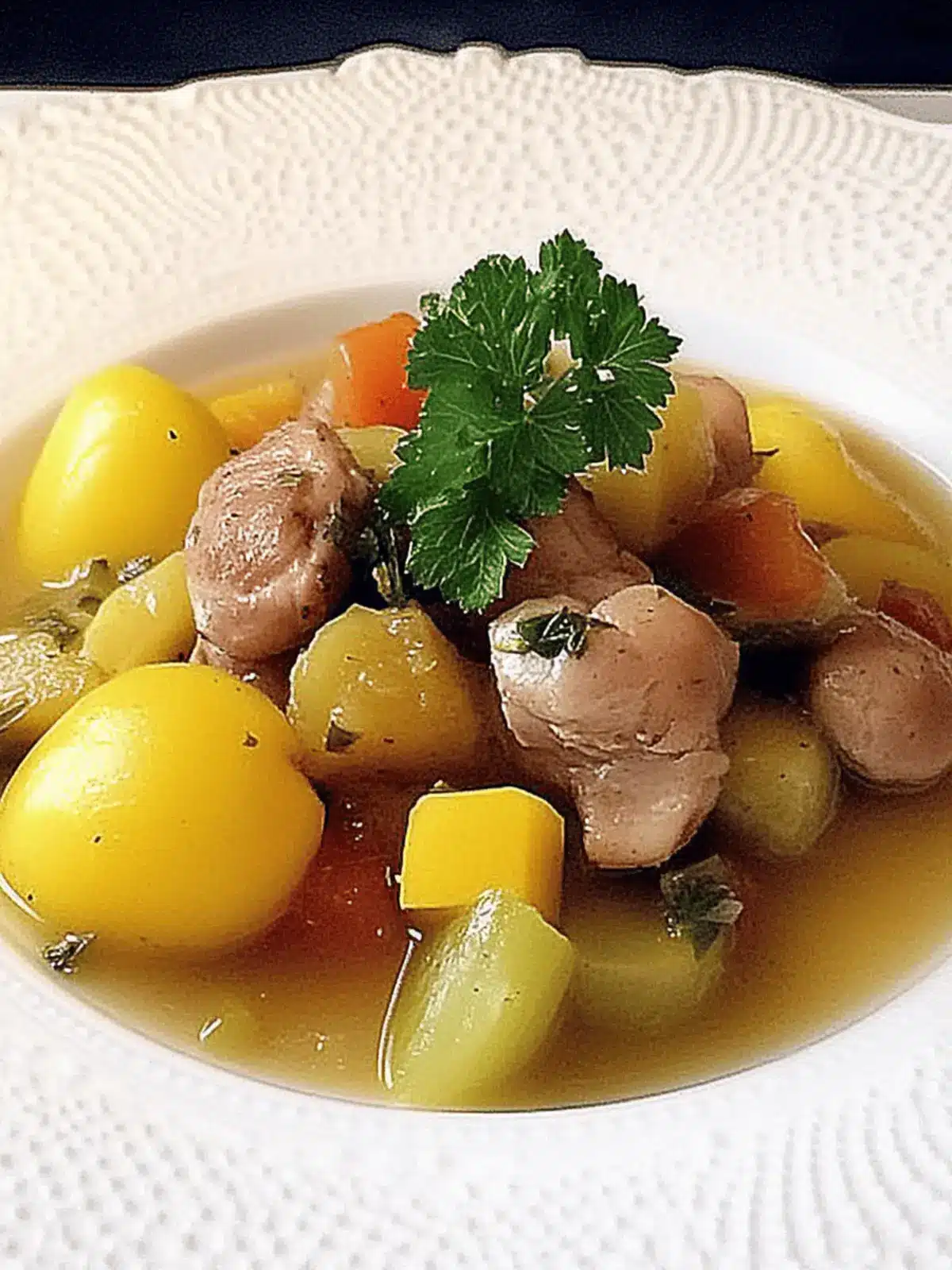 Swede Brussels sprout stew with chestnuts and sausage