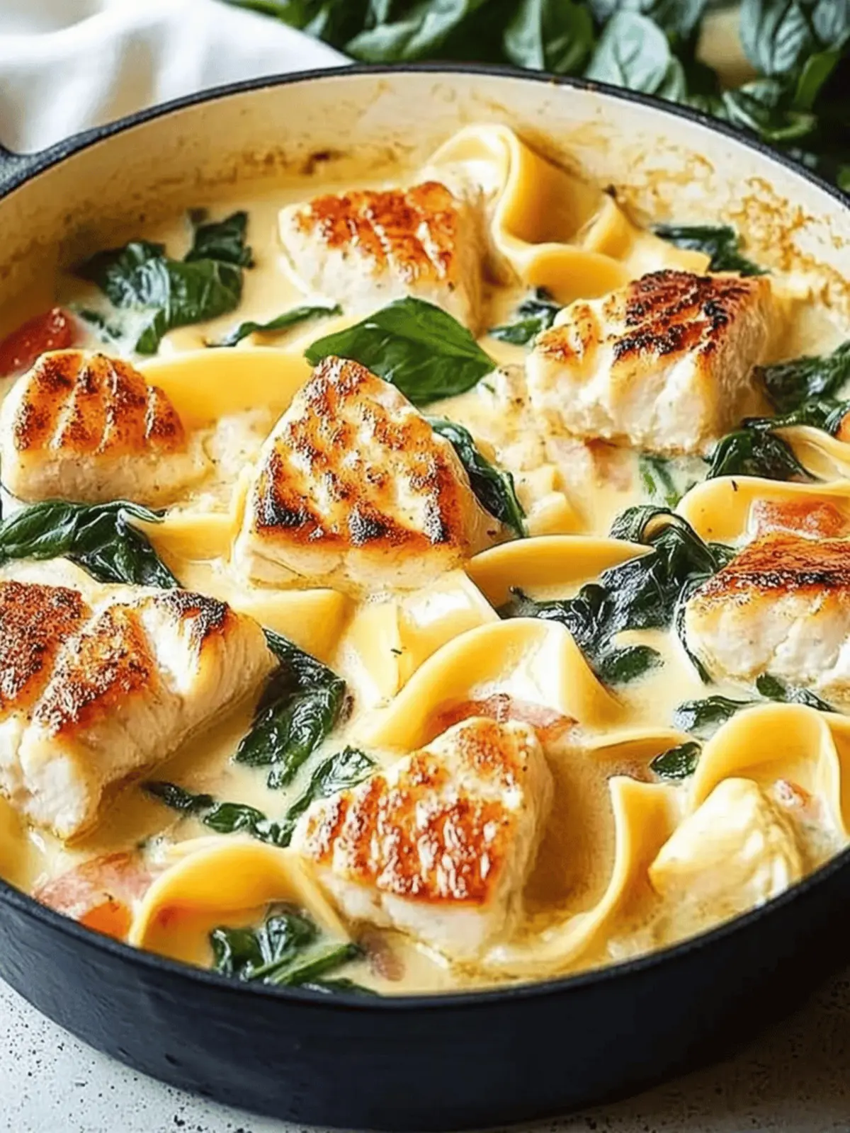 Bandnudeln mit Lachs und Spinat
