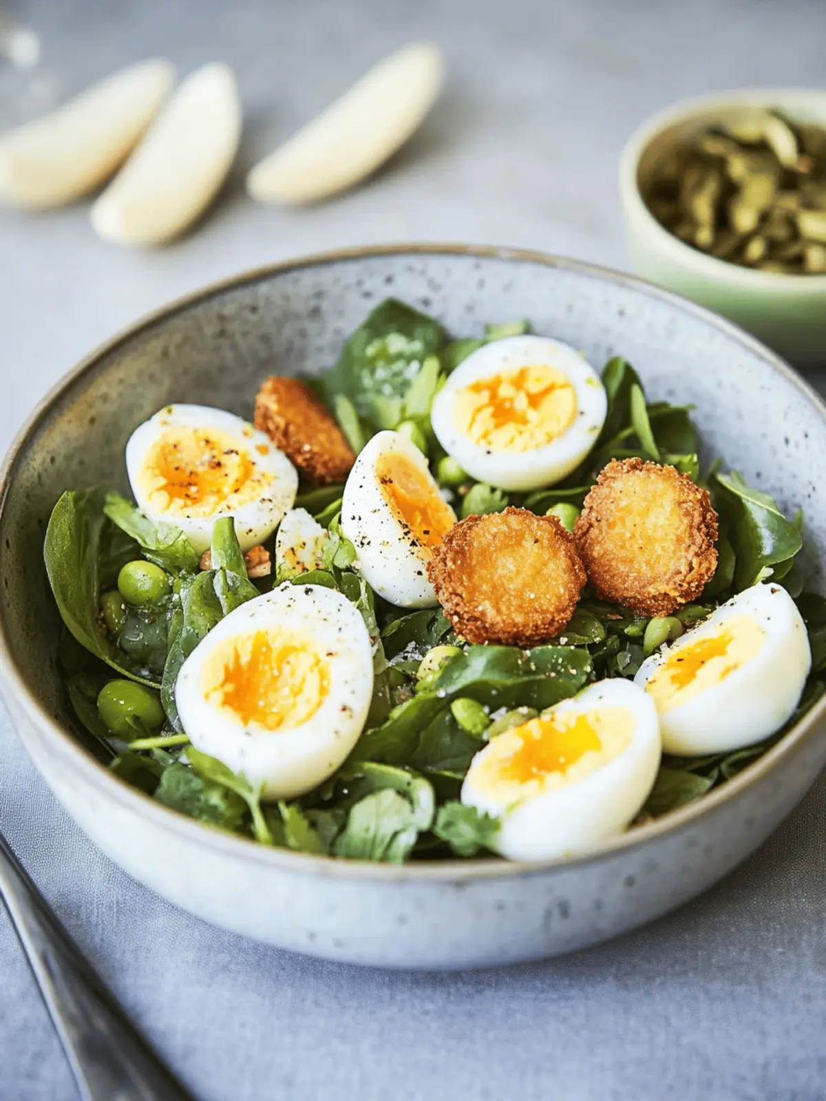 Crispy Eggs on Coriander Salad