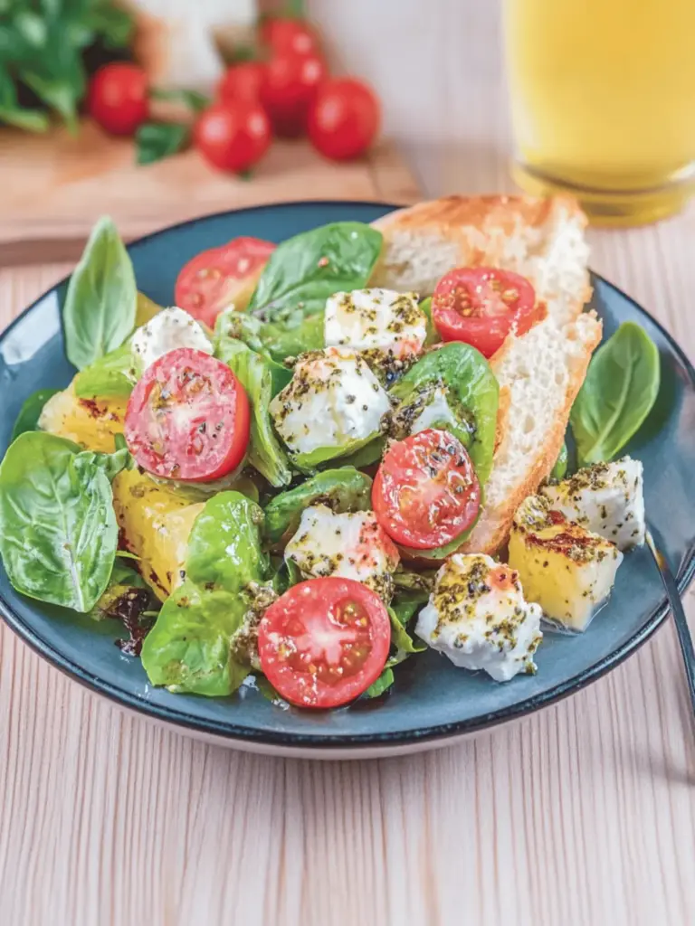Fetakäse im Kräutermantel mit Salat