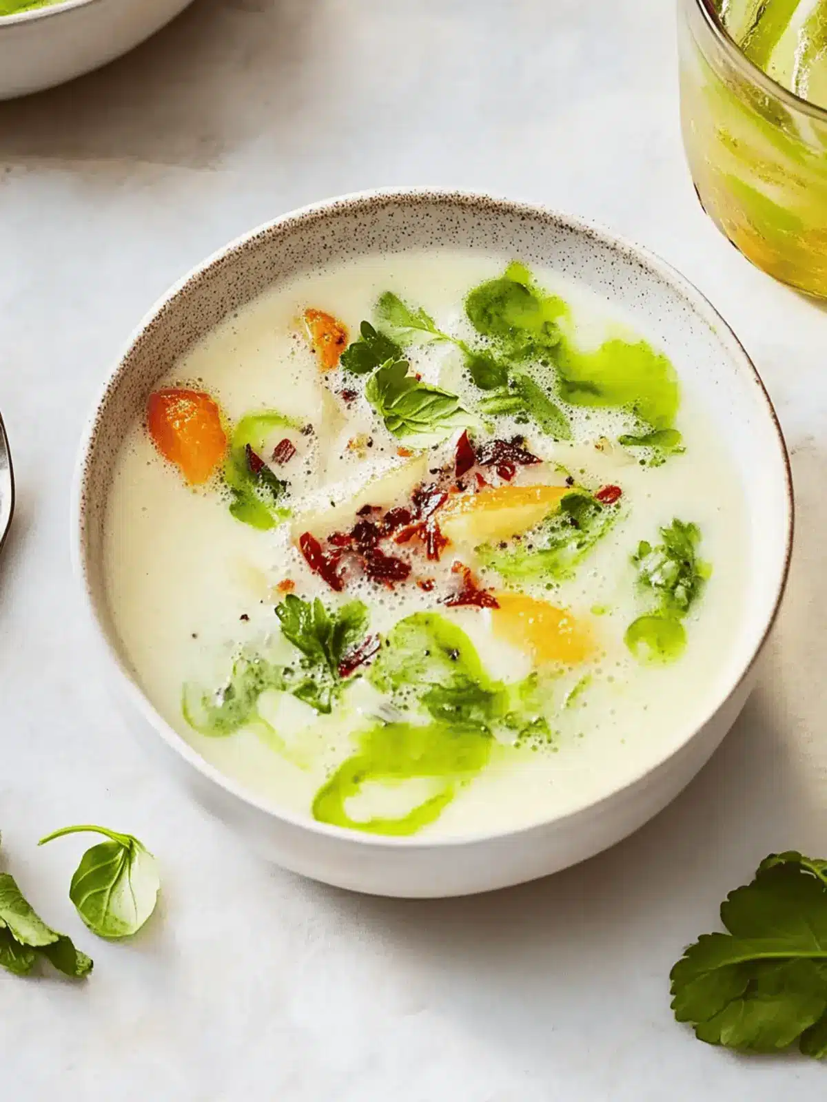 Cold potato soup with bacon and leek