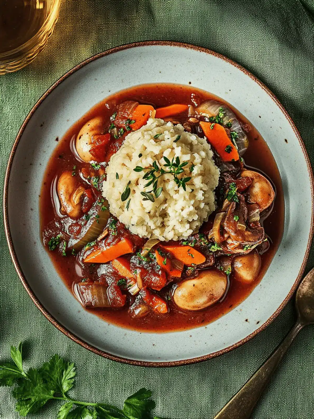 Veganes Gulasch mit Pilzen und Semmelknödeln