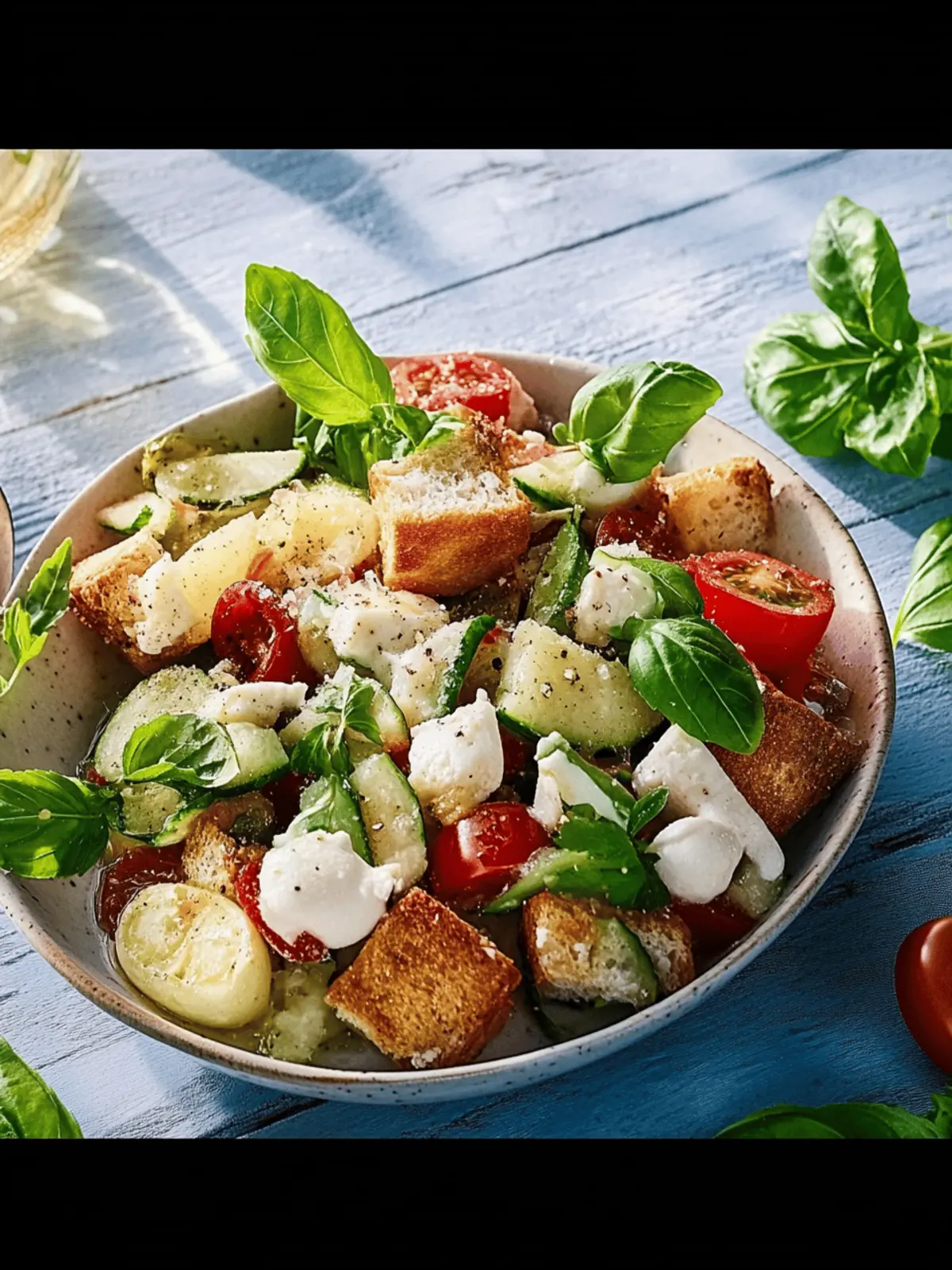Brot-Salat mit getrockneten Tomaten und Basilikum