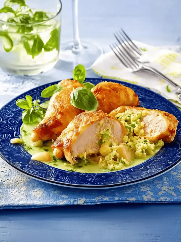 Stuffed chicken thighs with beans and bulgur salad