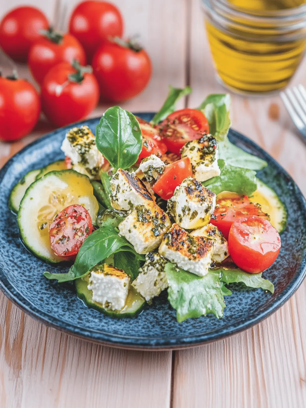 Fetakäse im Kräutermantel mit Salat