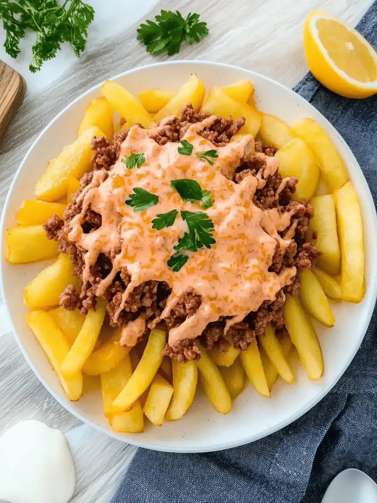 Loaded Fries mit Hackfleisch und Cheddar