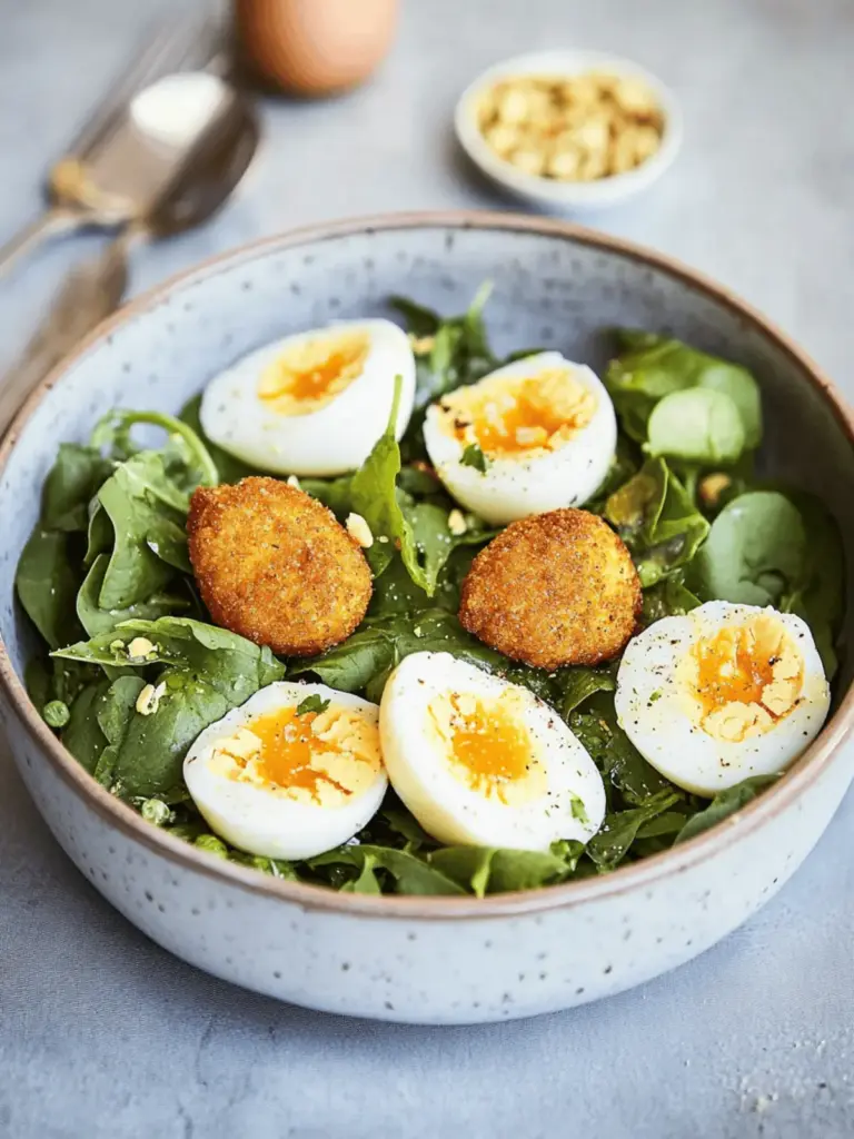 Crispy Eggs on Coriander Salad
