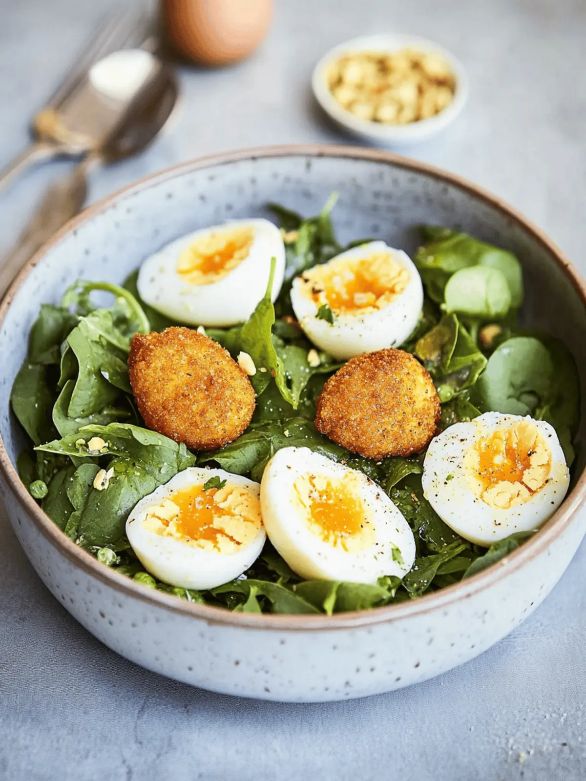 Crispy Eggs on Coriander Salad