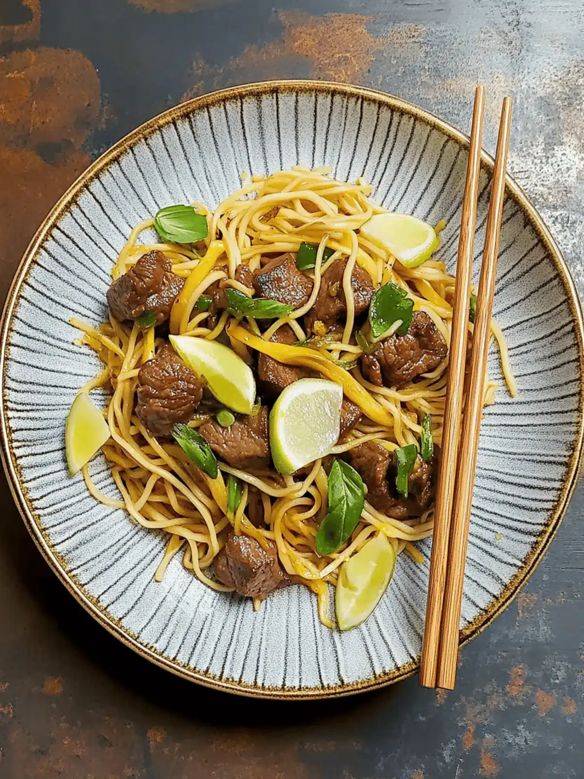 Asiatische Nudelpfanne mit Gemüse und Rindfleisch
