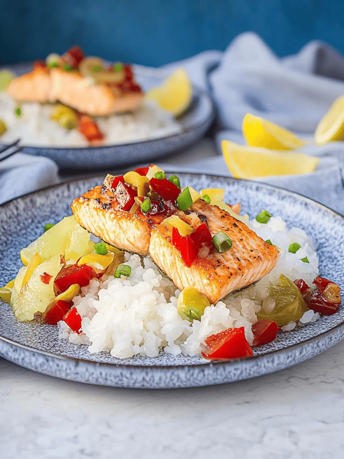 Lachs mit Paprika-Avocado-Salsa und Reis