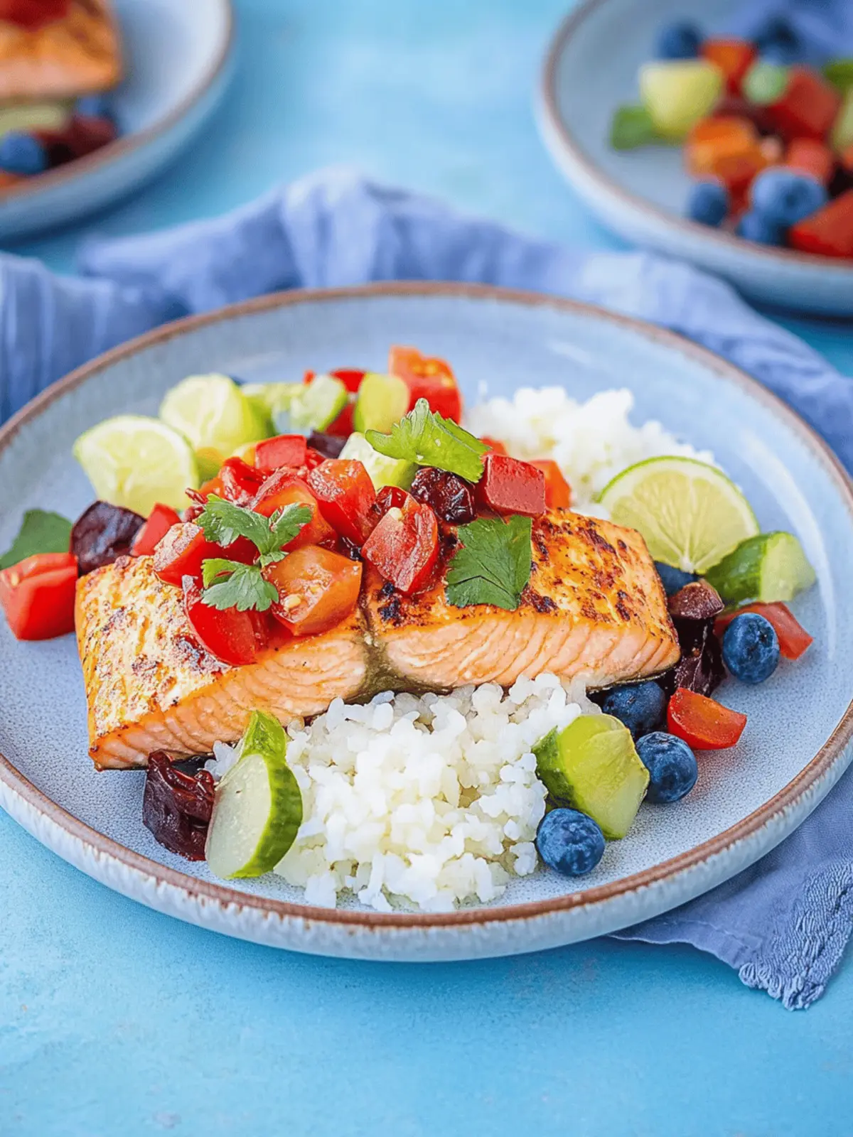 Lachs mit Paprika-Avocado-Salsa und Reis