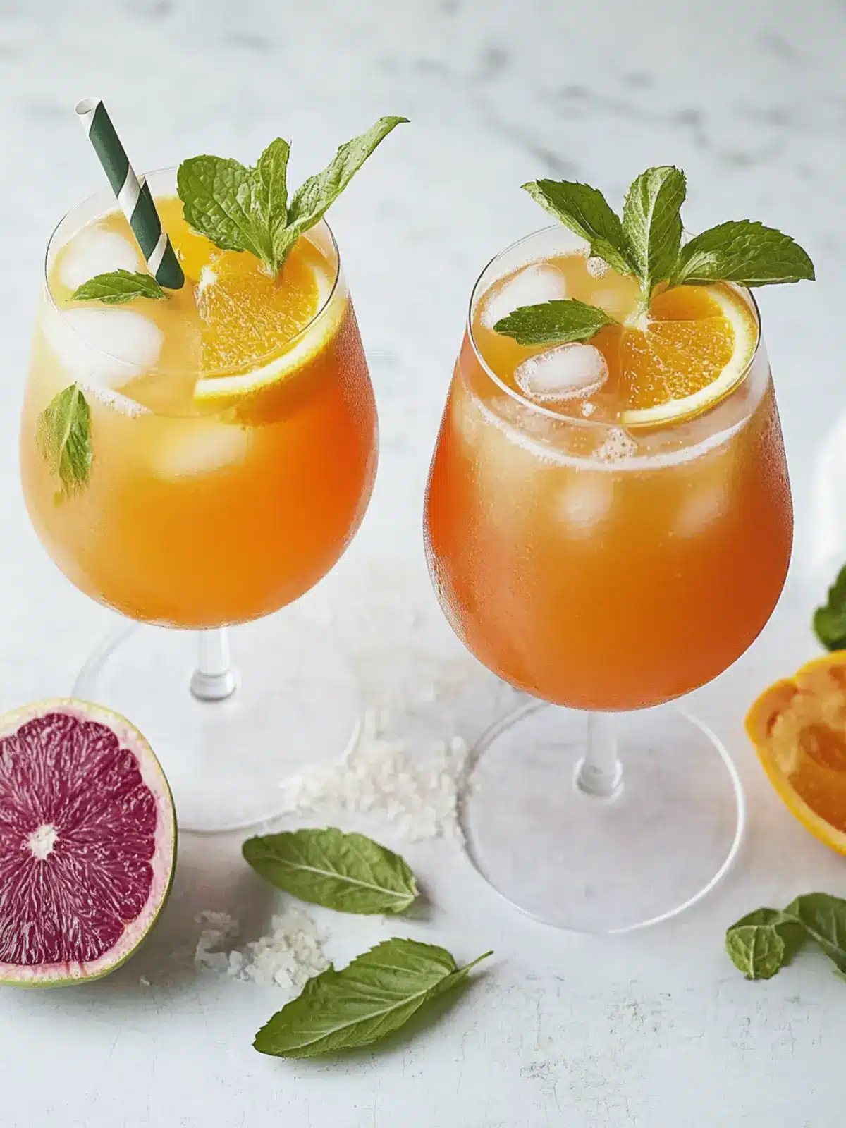 Tasty winter spritz with passion fruit syrup and prosecco