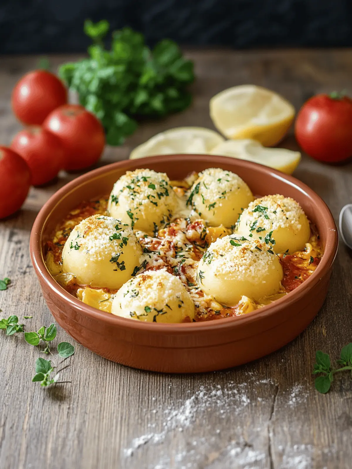 Knödelauflauf mit Linsenbolognese