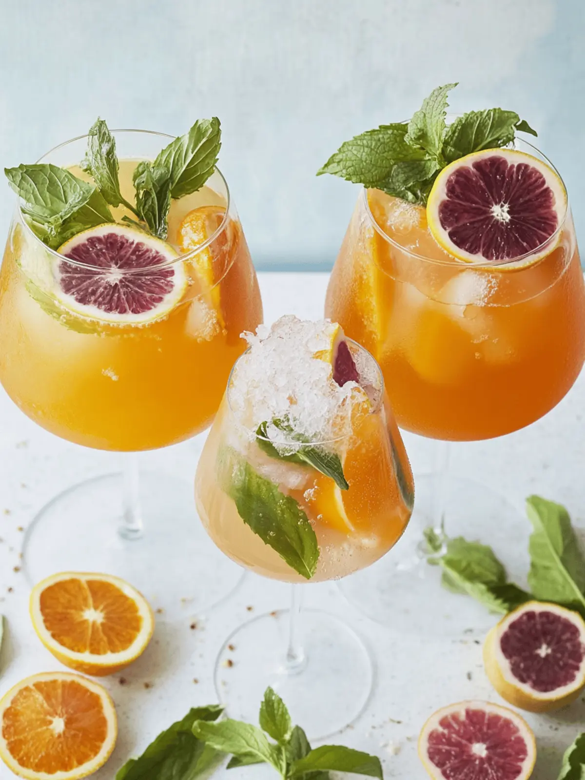 Tasty winter spritz with passion fruit syrup and prosecco