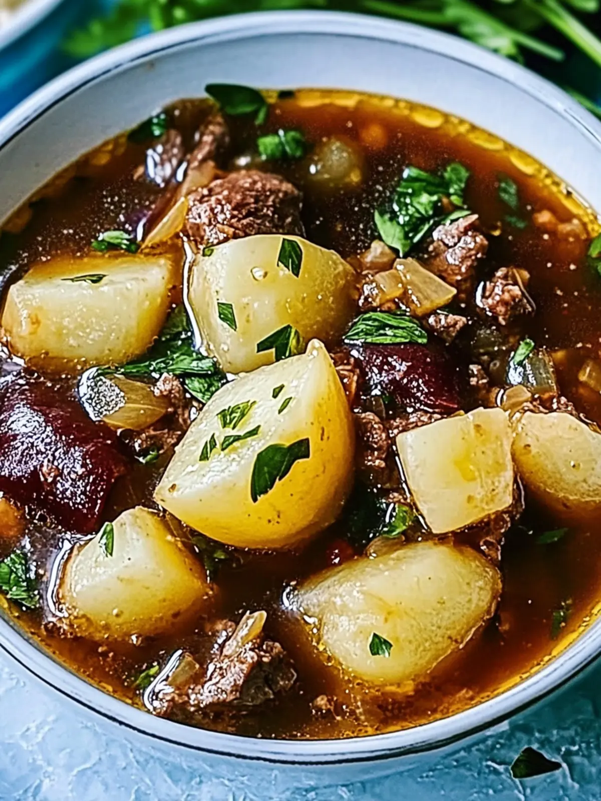 Rindfleischeintopf mit Pastinaken und Steckrüben 5 Rindfleischeintopf mit Pastinaken, Steckrüben und Topinambur