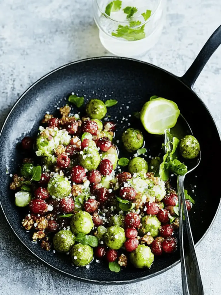 Fried Brussels sprouts with mountain lentils