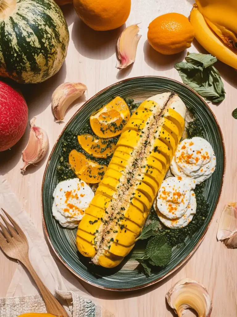 Butternut Kürbis mit Feta Dip aus dem Backofen