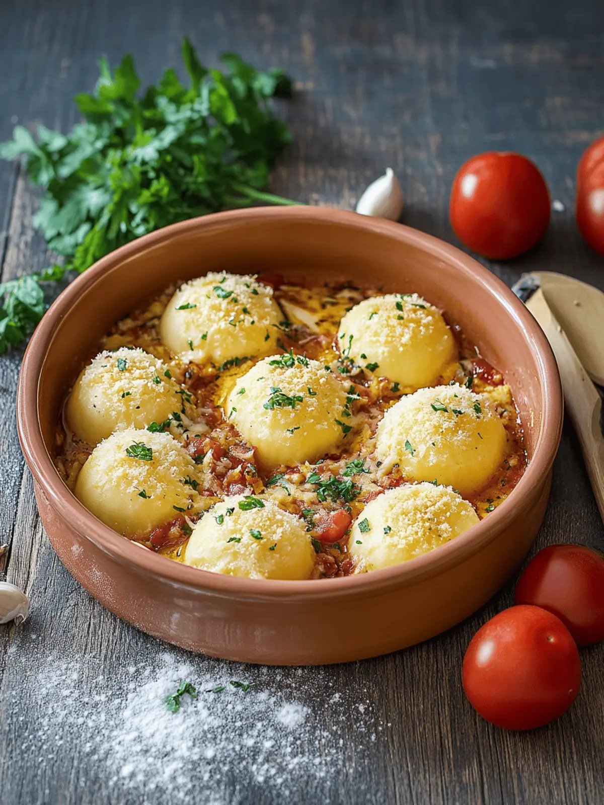 Knödelauflauf mit Linsenbolognese