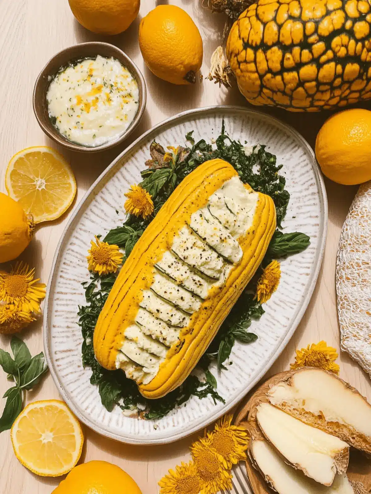 Butternut Kürbis mit Feta Dip aus dem Backofen genießen 2 Butternut Kürbis mit Feta Dip aus dem Backofen