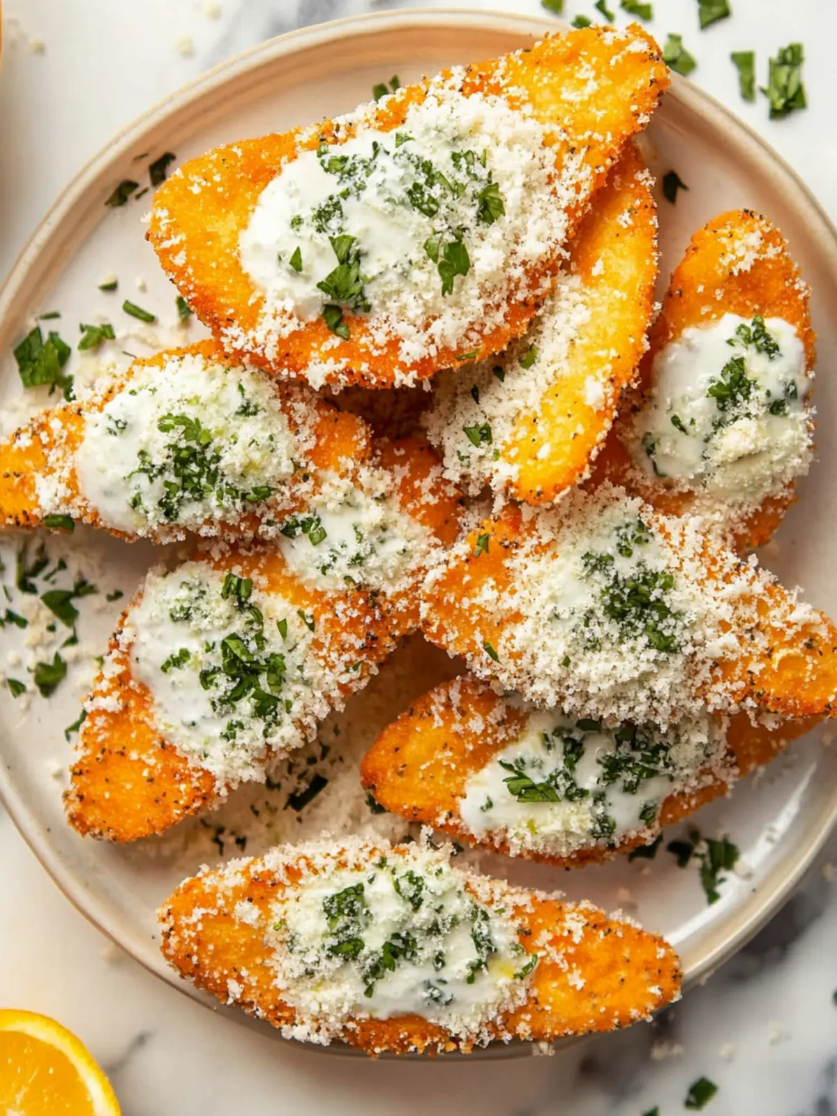 Hähnchenstreifen mit Knoblauch-Parmesan backen 2 Hähnchenstreifen mit Knoblauch-Parmesan