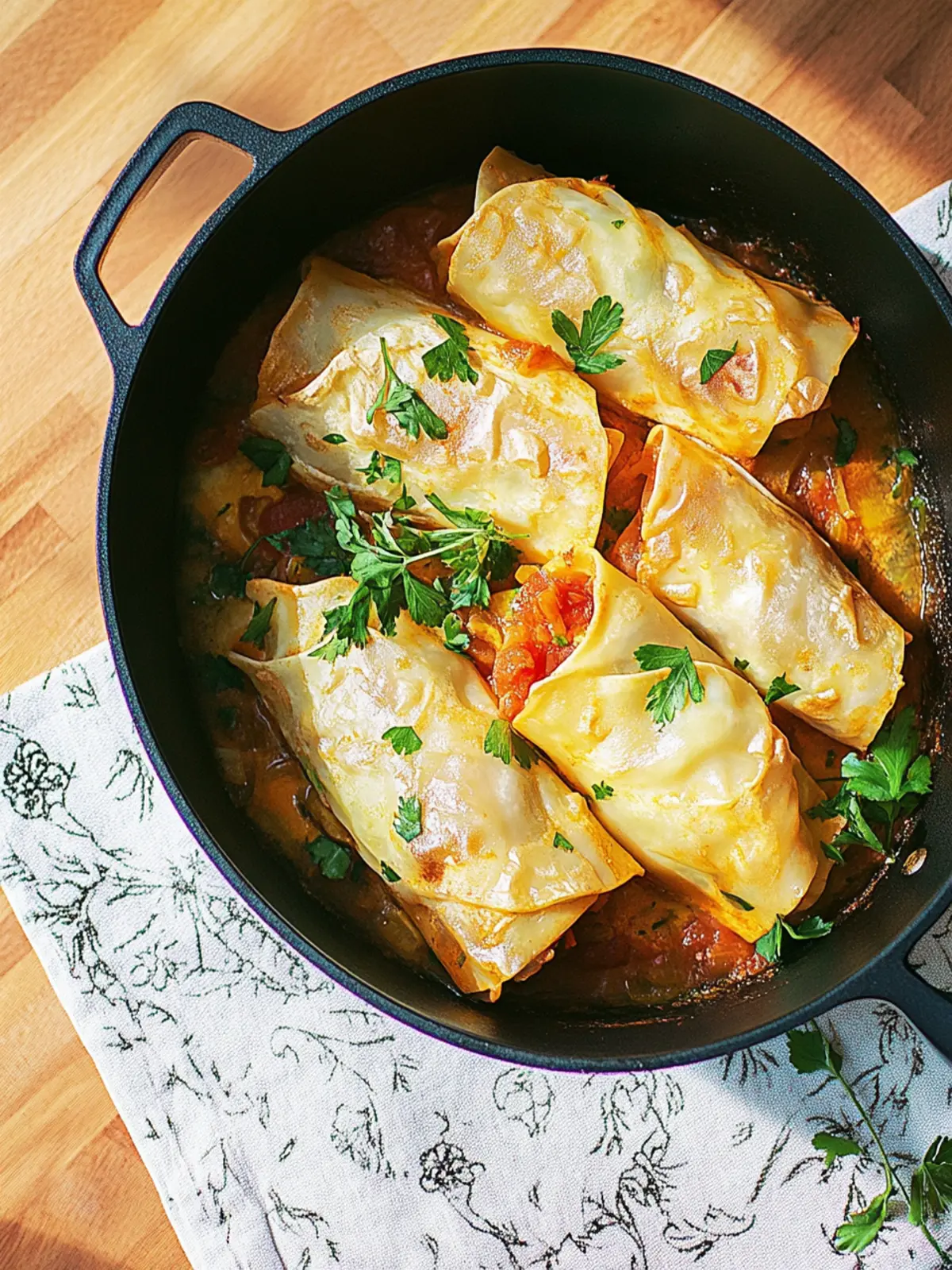 Gefüllte Kohlrouladen mit cremiger Tomatensauce 3 Gefüllte Kohlrouladen
