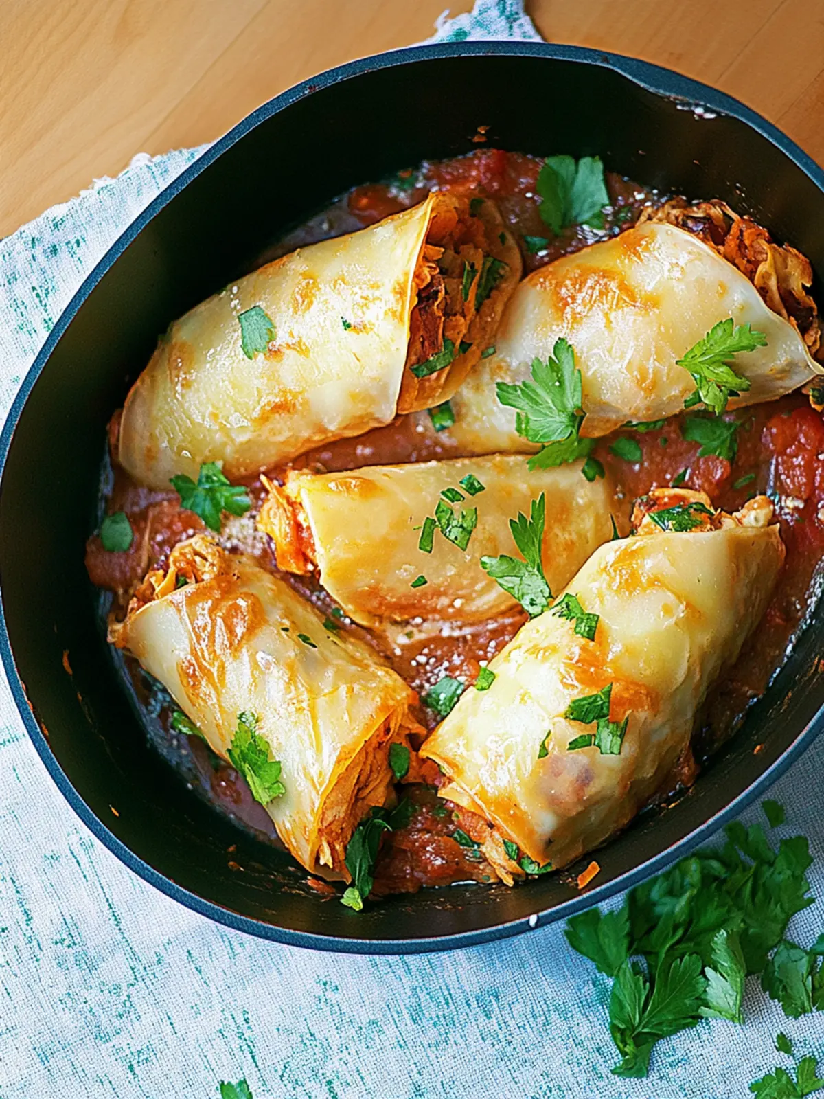 Gefüllte Kohlrouladen mit cremiger Tomatensauce 2 Gefüllte Kohlrouladen