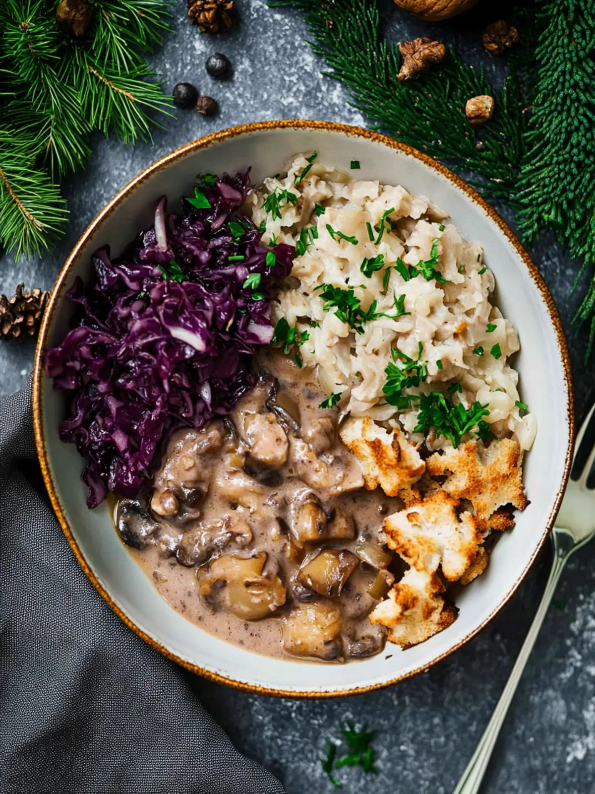 Pilz-Maronen-Ragout mit Ofenknödeln und Rotkraut Rezept 4 Pilz-Maronen-Ragout mit Ofenknödeln und Rotkraut Rezept