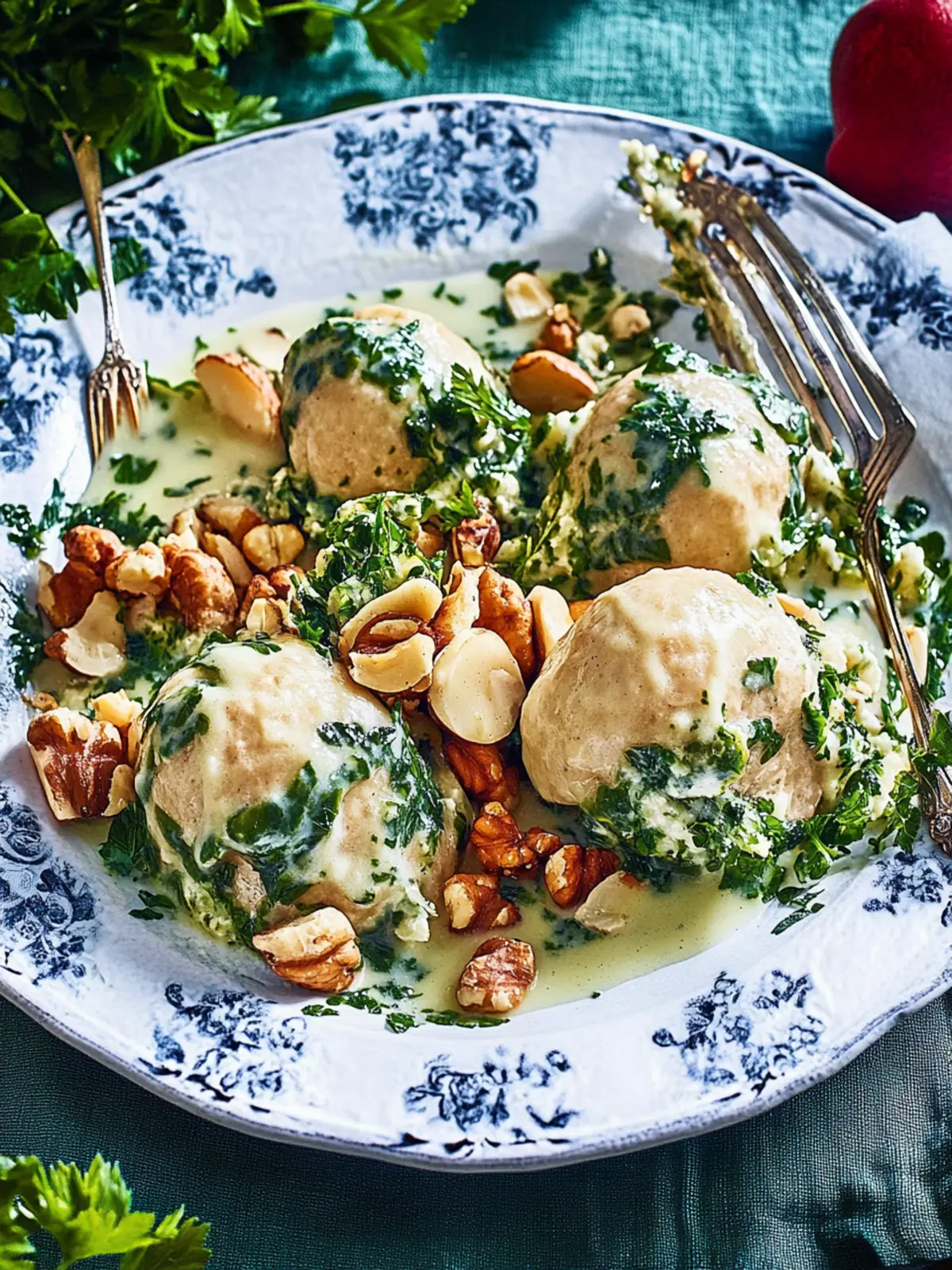 Spinatknödel mit Pilzragout – Ein vegetarischer Genuss 4 Spinatknödel mit Pilzragout