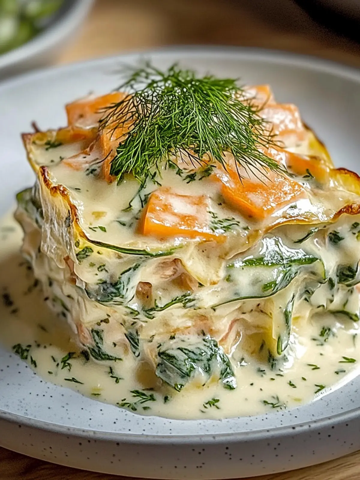 Lachs-Spinat-Lasagne mit Sahnesoße für Genussmomente 4 Lachs-Spinat-Lasagne mit Sahnesoße