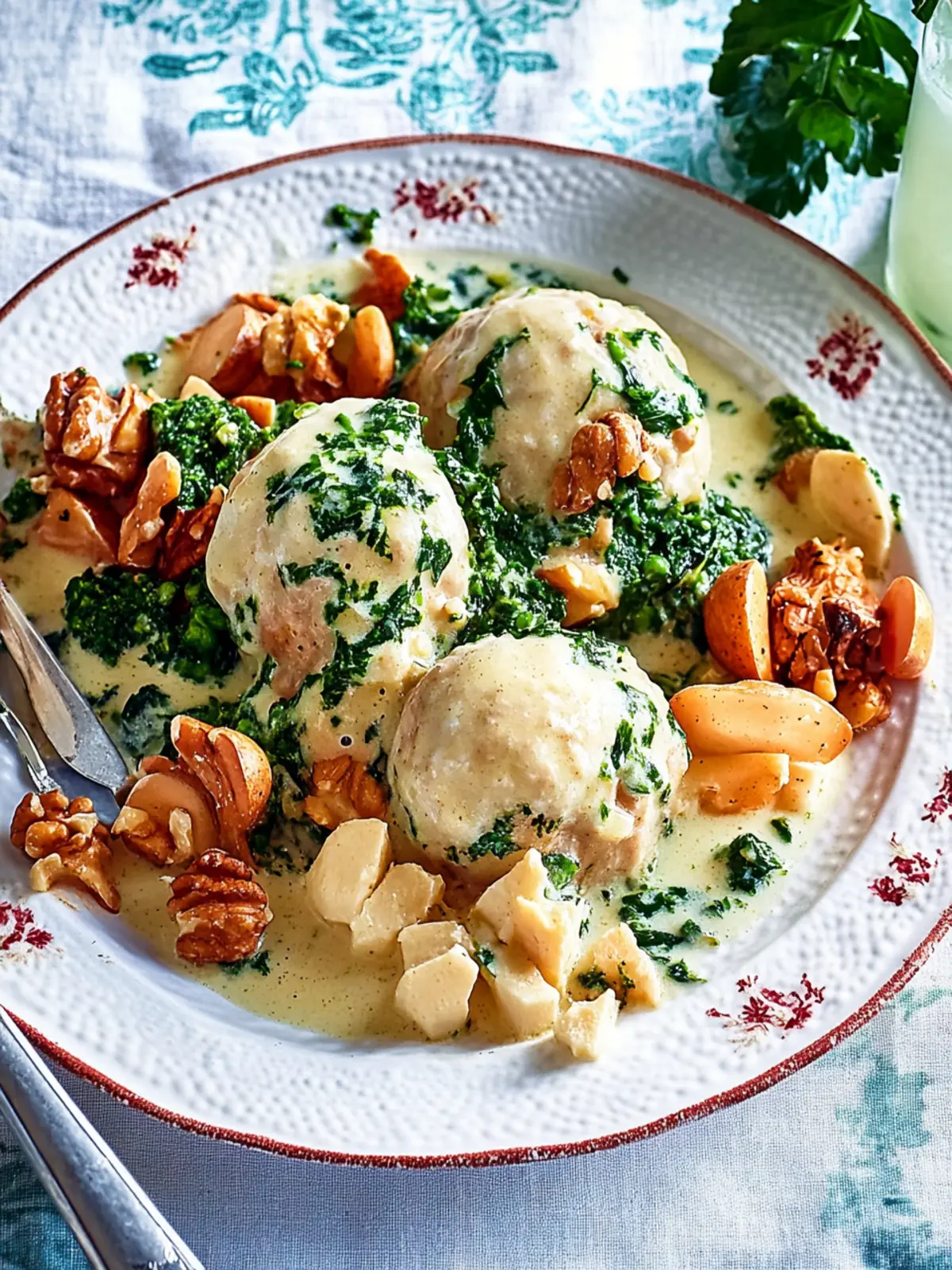 Spinatknödel mit Pilzragout – Ein vegetarischer Genuss 2 Spinatknödel mit Pilzragout