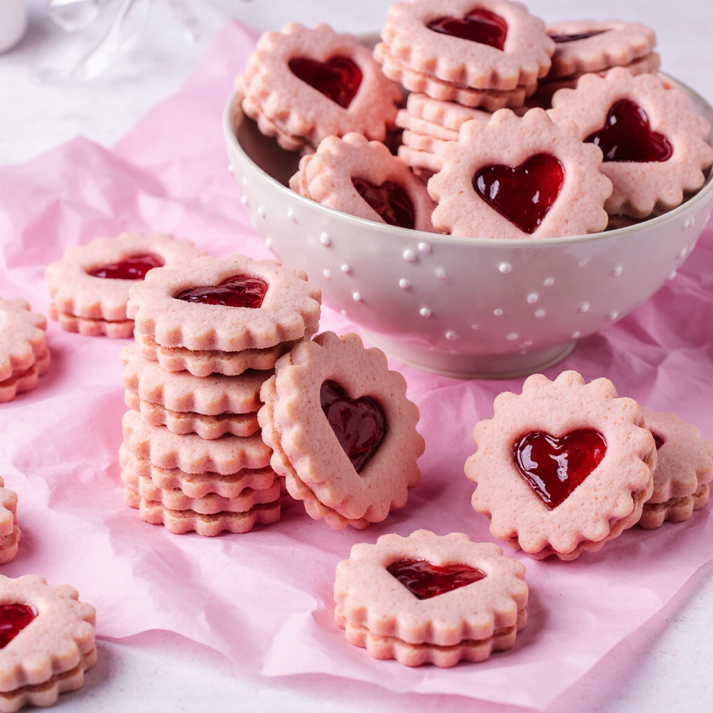 Rosa-Rote Linzer Plätzchen zum Valentinstag 3 Rosa-Rote Linzer Plätzchen zum Valentinstag