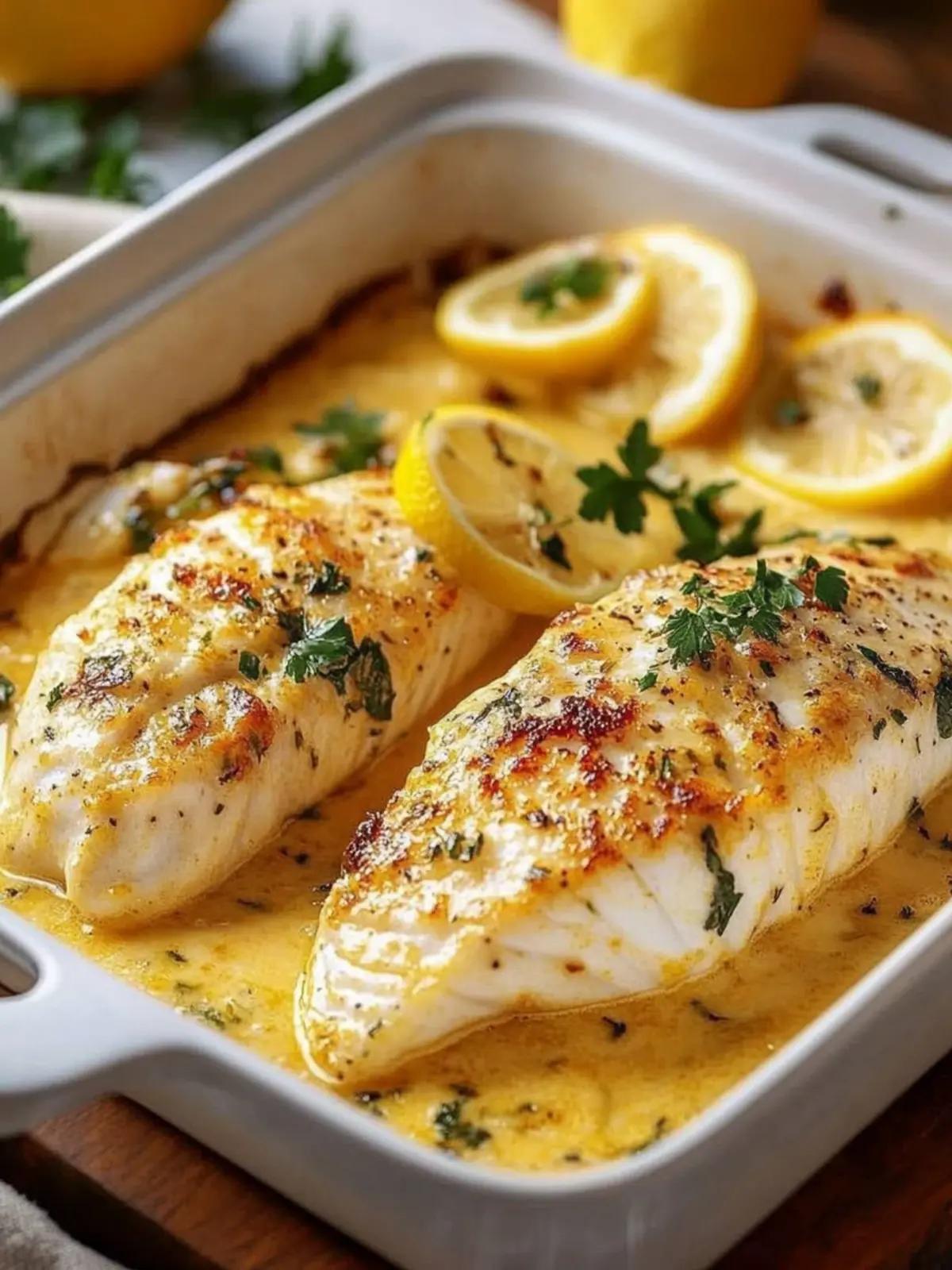 Saftiges Zitronen-Fischfilet aus dem Ofen genießen 4 Juicy lemon fish fillet from the oven