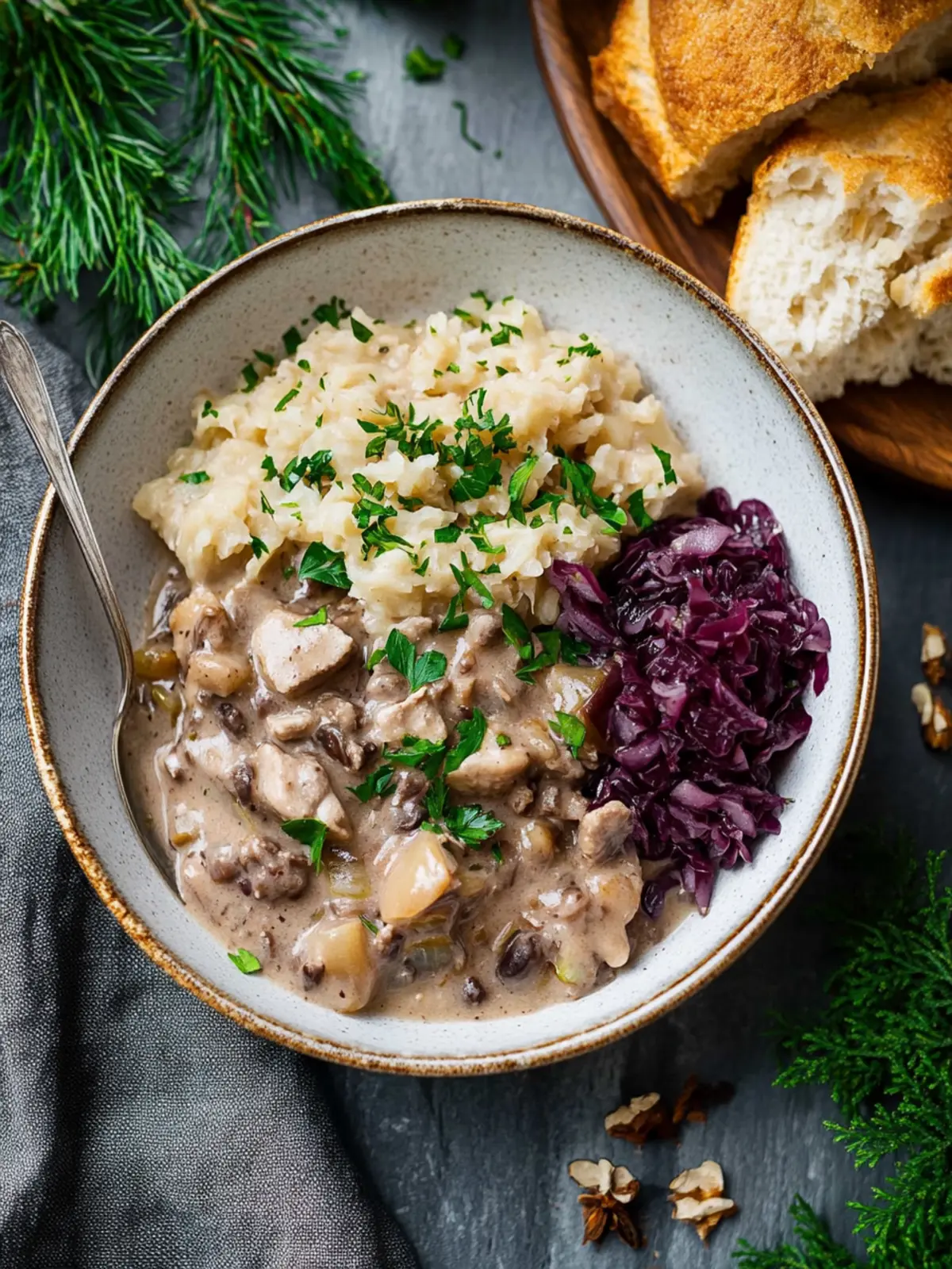 Pilz-Maronen-Ragout mit Ofenknödeln und Rotkraut Rezept 3 Pilz-Maronen-Ragout mit Ofenknödeln und Rotkraut Rezept